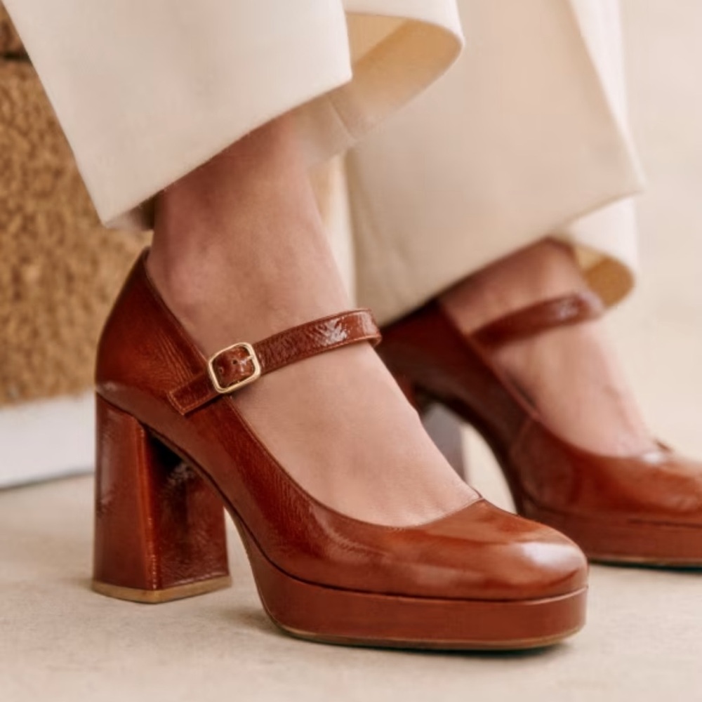 Sézane Georgia High Mary Janes Polished Camel - EU 39
